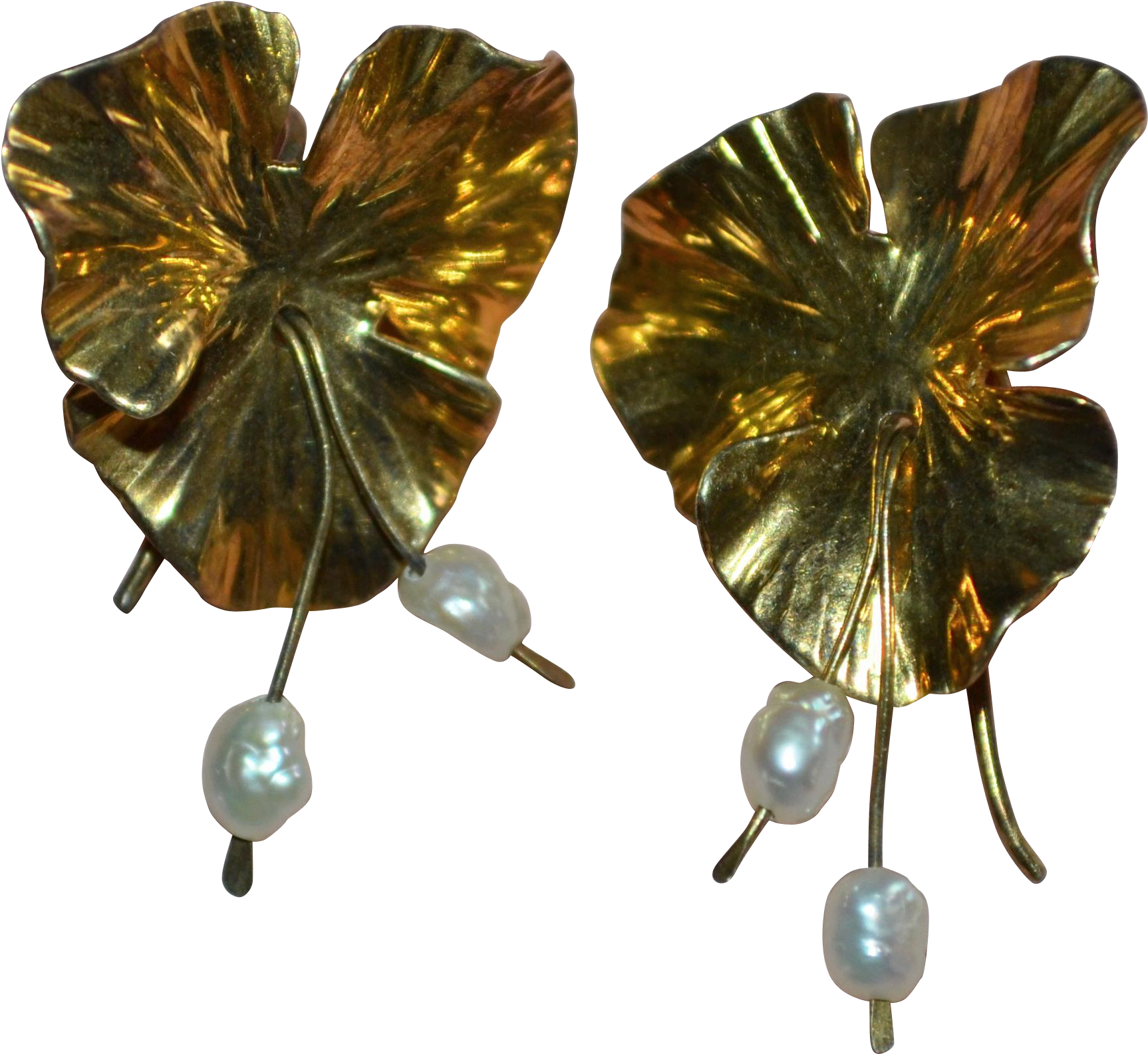 Signed Pearce Sterling Vermeil Lily Pad & White Natural - Earrings (1725x1725)