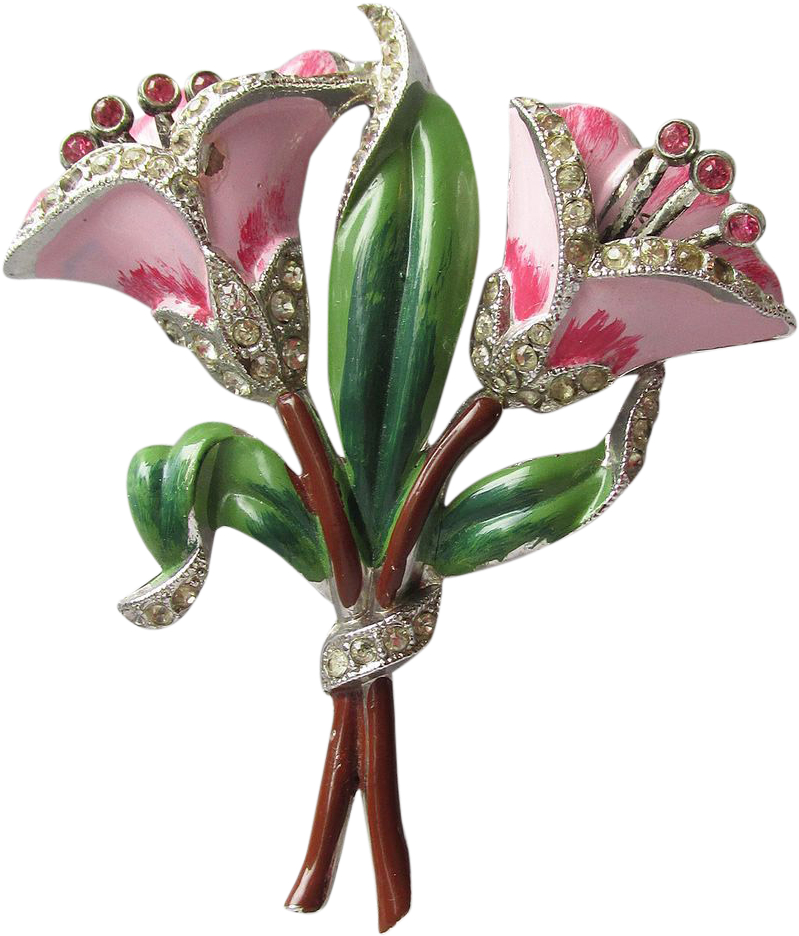 1930's Vintage Unsigned Coro Double Lily Flower Enamel - Artificial Flower (935x935)