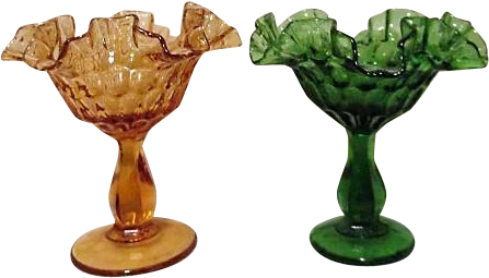 Fenton Amber Footed Candy Dish Ruffled Edge And Green - Snifter (446x446)