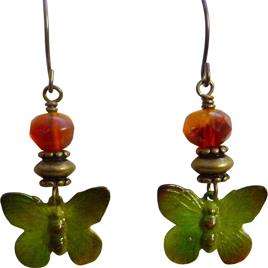 Butterfly Czech Glass Earrings The Antiqued Vintage - Earrings (898x898)