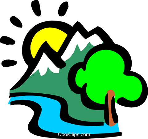 Berge Mit Der Sonne Und Strom Vektor Clipart Bild - Rambling Club (480x454)