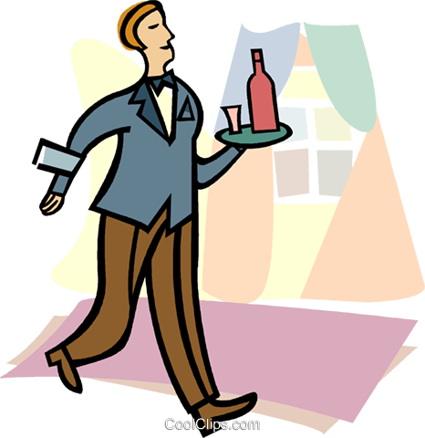 Waitress, Wine Royalty Free Vector Clip Art Illustration - Waitress, Wine Royalty Free Vector Clip Art Illustration (466x480)