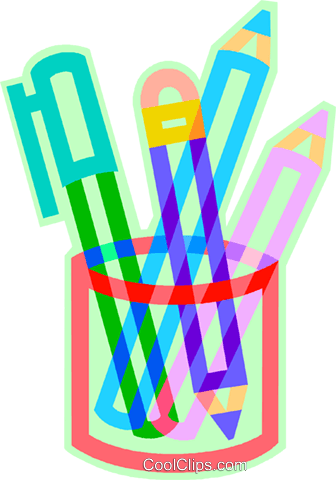 Pens And Pencils In A Pencil Holder Royalty Free Vector - Pens And Pencils Clip Art (336x480)