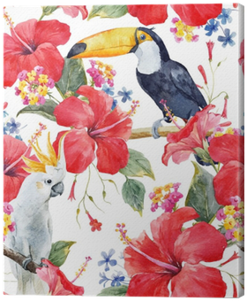 Watercolor Tropical Floral Vector Pattern Canvas Print - Flower (400x400)