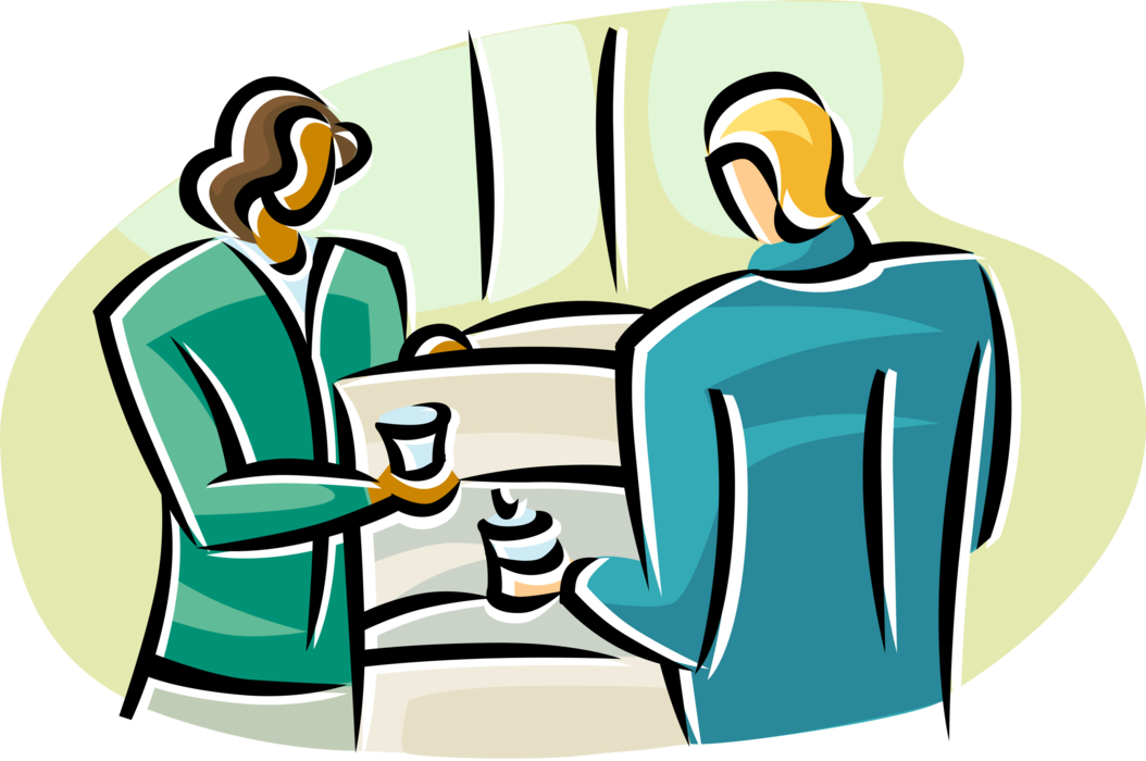Vector Illustration Of Morning Conversation And Gossip - Illustration (1054x700)