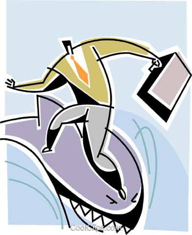 Businessman Surfing On A Shark Royalty Free Vector - Businessman Surfing On A Shark Royalty Free Vector (392x480)