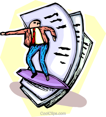 Man Surfing On Waves Of Paperwork Royalty Free Vector - Man Surfing On Waves Of Paperwork Royalty Free Vector (435x480)