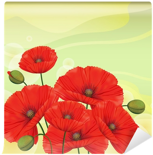 Red Poppies On Green Background, Vector Wall Mural - Flower Bouquet (400x400)