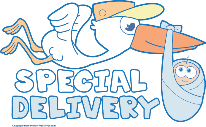 Cute Cartoon Stork Delivery A Baby Boy In The Sky Royalty - Special Delivery Baby Shower (694x428)