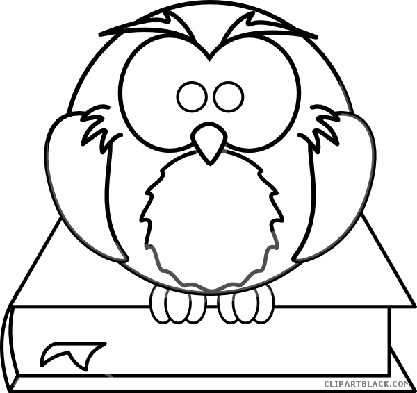 Owl On A Book Animal Free Black White Clipart Images - High Resolution Coloring Book (600x566)