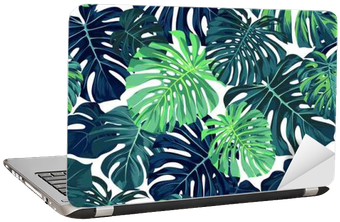 Green Vector Pattern With Monstera Palm Leaves On Dark - Island Palm Leaves Background (400x400)