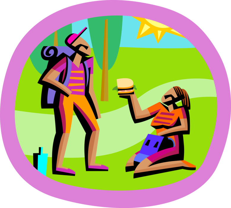 Vector Illustration Of Hikers Stop For Picnic Lunch - Portrait Of A Man (779x700)