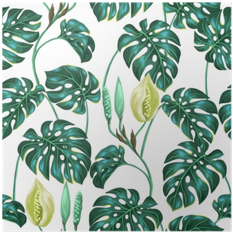 Seamless Pattern With Monstera Leaves - Swiss Cheese Plant (400x400)