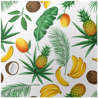 Seamless Pattern With Tropical Fruits And Leaves - Fruits And Leaves Background (400x400)