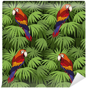 Seamless Pattern, Tropical Landscape, Colorful Parrots - Landscape (400x400)