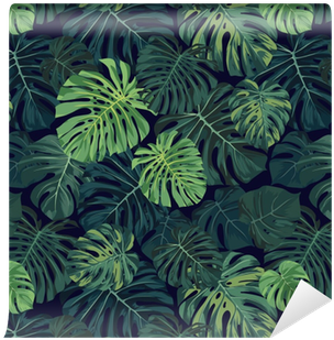 Seamless Vector Tropical Pattern With Green Monstera - Palmier Papier Peint (400x400)