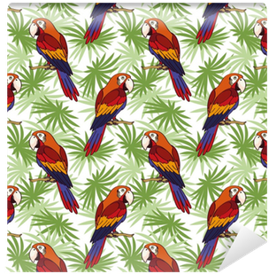 Seamless Pattern, Tropical Landscape, Colorful Parrots - Parrot (400x400)