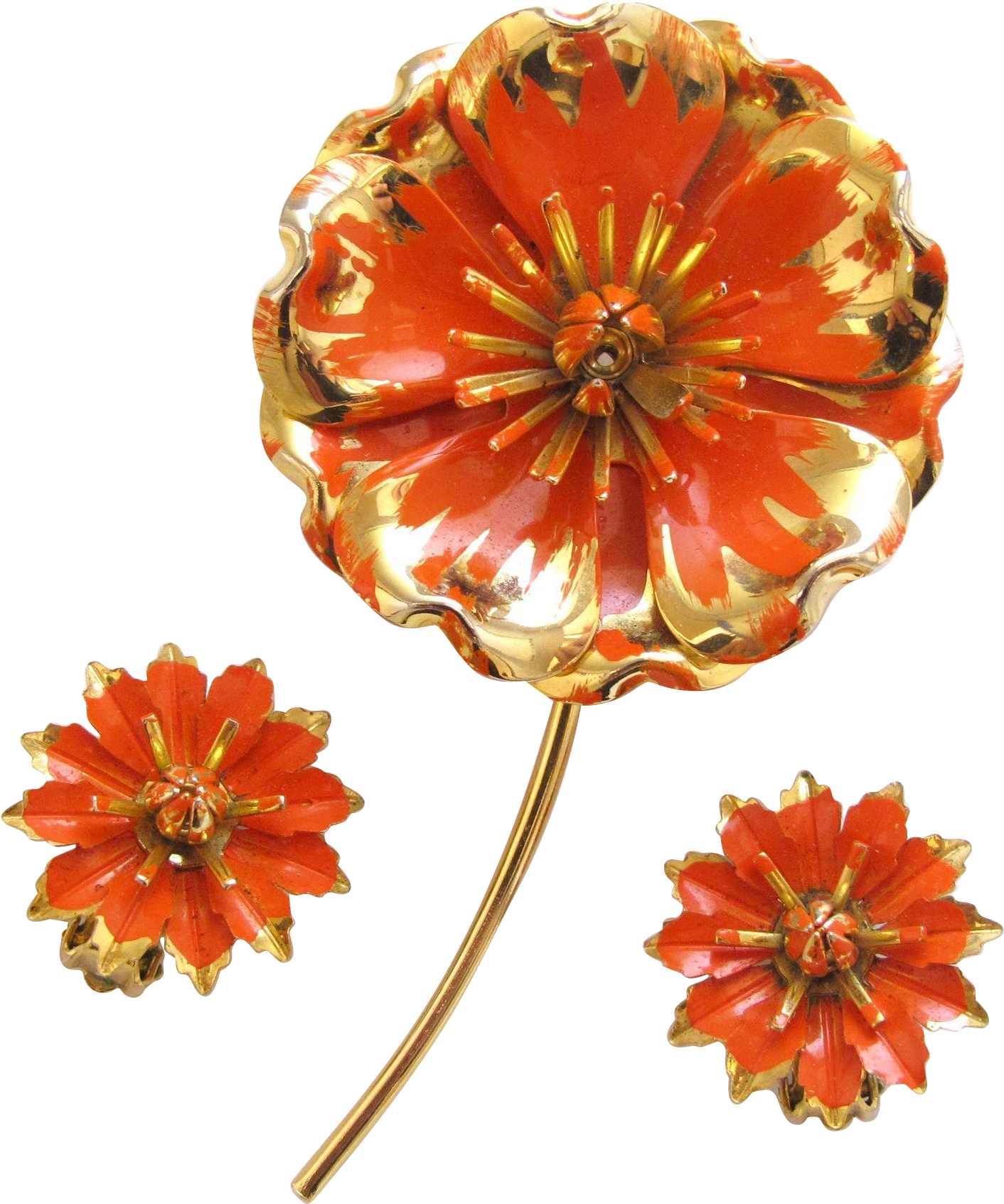 Vintage Orange Mum Enamel Flower Pin And Earring Set - Zinnia (1693x1693)