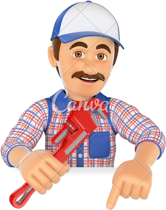 3d Plumber With A Pipe Wrench - Construction Worker (666x800)