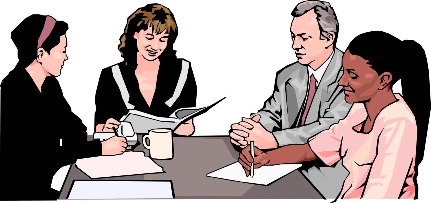 Vector Illustration Of Businesswoman In Business Meeting - Office Meeting Clipart (1488x700)