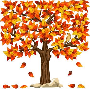 Stickers Illustration Arbre Automne - Orange Tree With Leaves Falling (374x369)