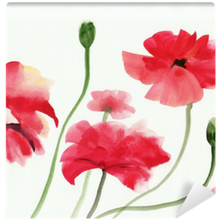 Watercolor Painting Of Red Poppies Wall Mural • Pixers® - Painting (400x400)