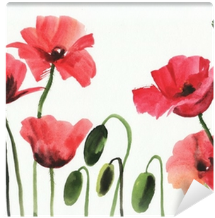Watercolor Painting Of Red Poppies Wall Mural • Pixers® - Painting (400x400)