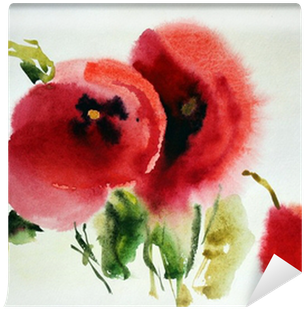 Original Watercolor Illustration Of Poppies Wall Mural - Photography (400x400)