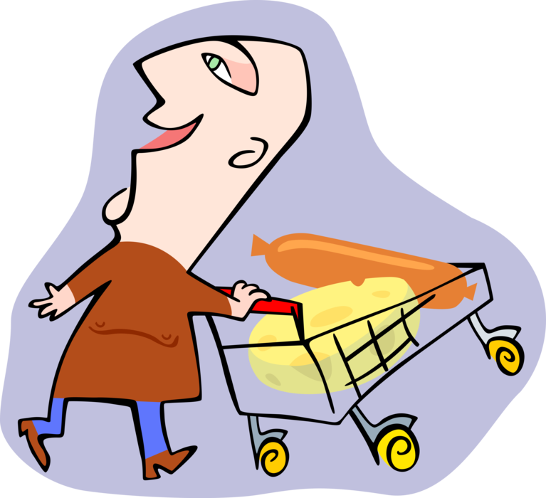 Vector Illustration Of Grocery Shopper On Supermarket - Vector Illustration Of Grocery Shopper On Supermarket (767x700)