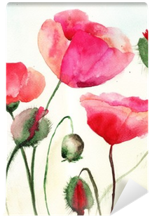 Stylized Poppy Flowers Illustration Wall Mural • Pixers® - Illustration (400x400)