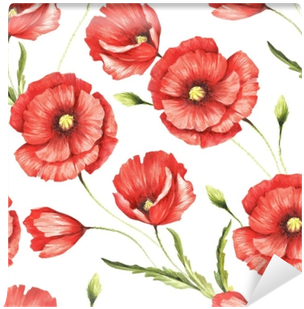 Delicate Seamless Pattern With Poppies - Watercolor Painting (400x400)