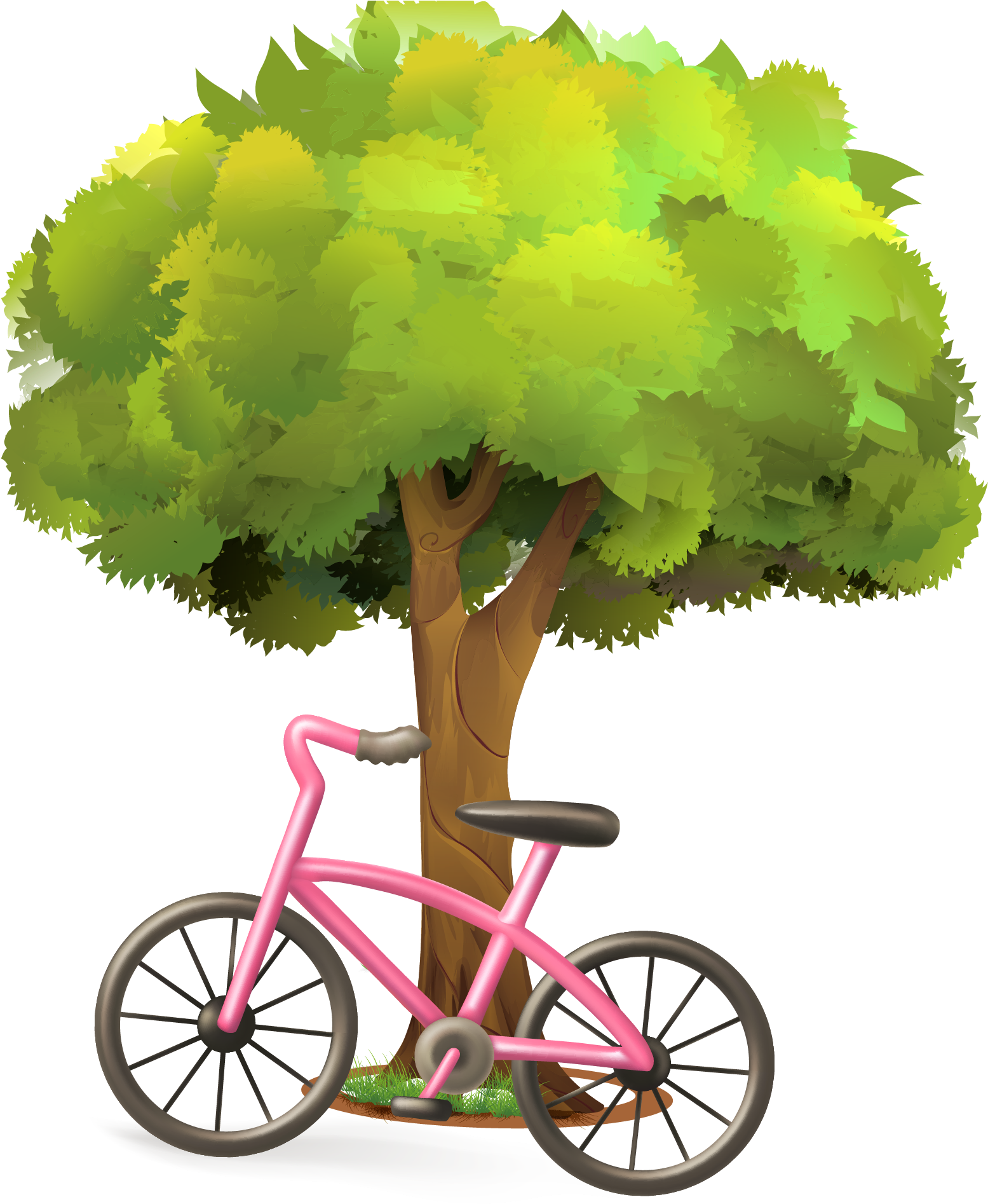 Vector Bicycle Under The Tree 2133*2082 Transprent - Children's Bike Cartoon (2133x2082)
