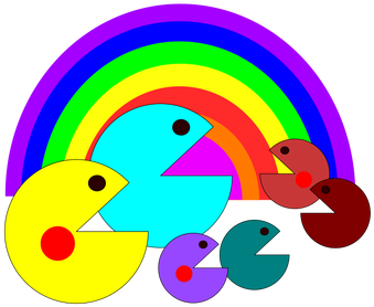Pacman Family In Front Of A Rainbow Vector Clip Art - Pac-man (353x500)