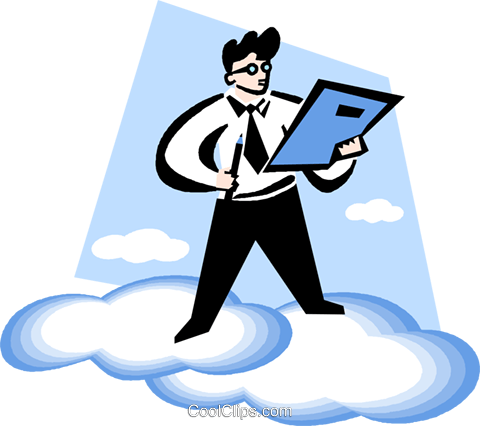 Man Reading A Report On The Clouds Royalty Free Vector - Man Reading A Report On The Clouds Royalty Free Vector (480x426)