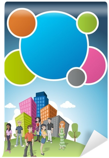 Group Happy Cartoon Teenager People In The City Park - Circle (400x400)