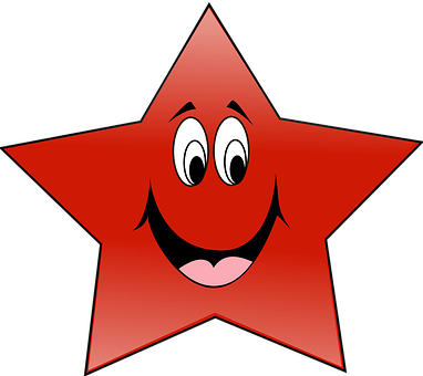Star, Red, Shape, Face, Smiling - Smiling Red Star Shower Curtain (382x340)