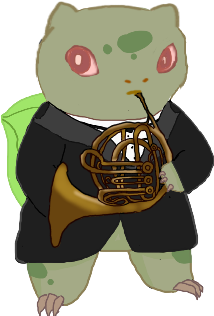 Bulbasaur Playing French Horn By A004 - French Horn Player Cartoon Png (768x1041)