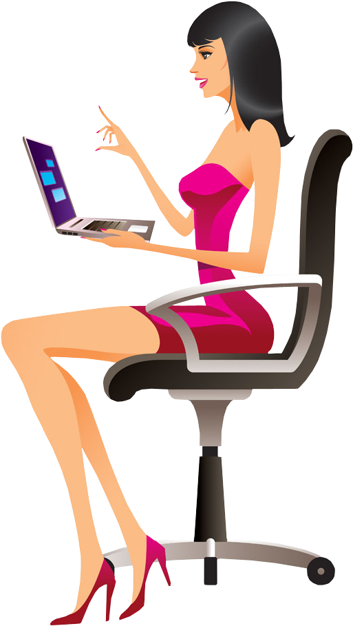 Laptop Computer Source Code Clip Art - Girl On Computer Cartoon (550x950)