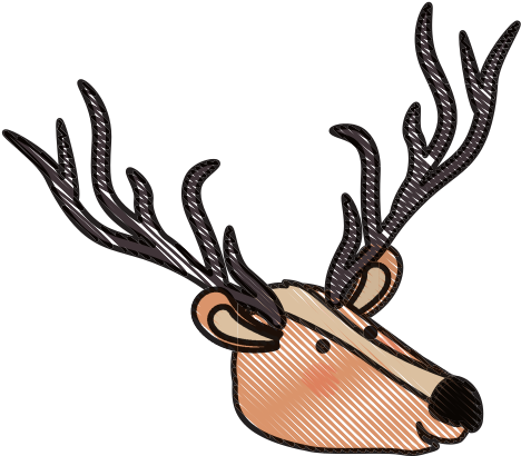 Deer Cartoon Head In Colored Crayon Silhouette - Silhouette (550x550)
