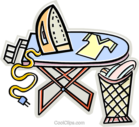 Ironing Clothes Royalty Free Vector Clip Art Illustration - Cartoon Iron And Ironing Board (480x439)