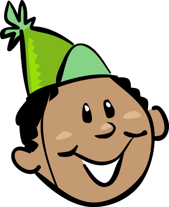 Vector Illustration Of Party Celebrant With Hat Worn - Vector Illustration Of Party Celebrant With Hat Worn (572x700)