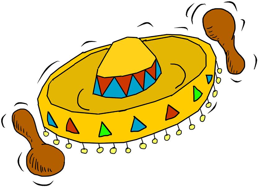Sombrero, Hat, Mexican Hat, Mexico, Straw Hat, Maraca - Chapeu E Chocalho Mexicano (960x637)