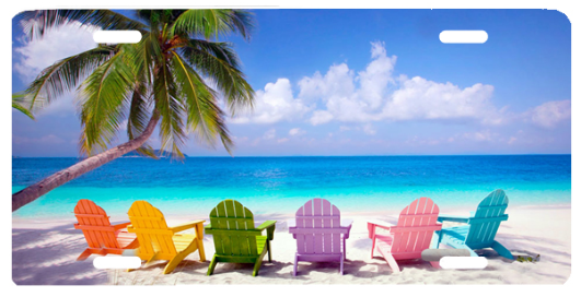 Colorful Chairs On Beach - 543-beach Chairs-beach Scene License Plate (600x400)