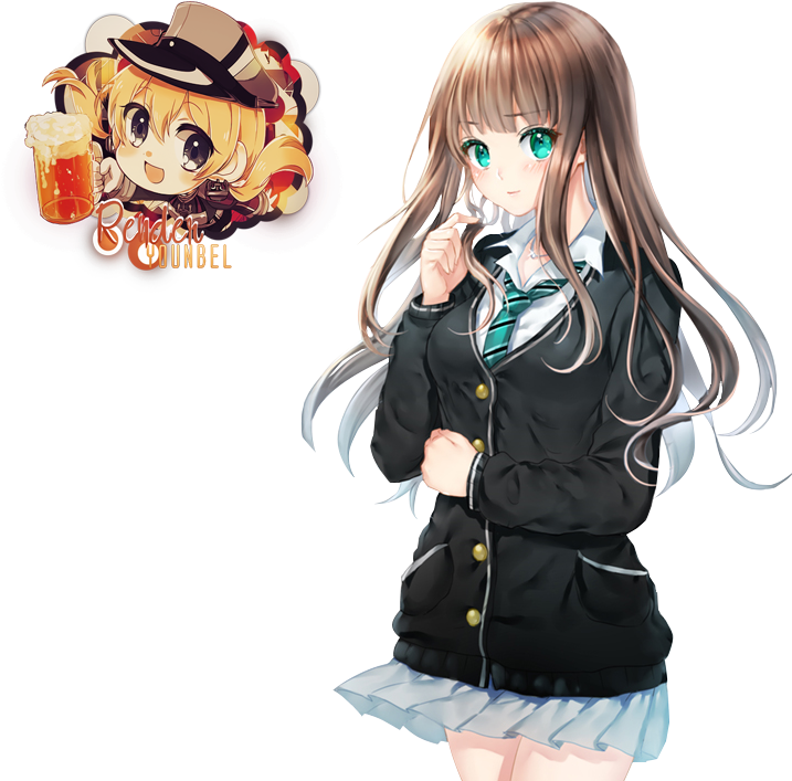 Anime Girl With Brown Hair And Green Eyes Download - Shibuya Rin Render Png (729x750)