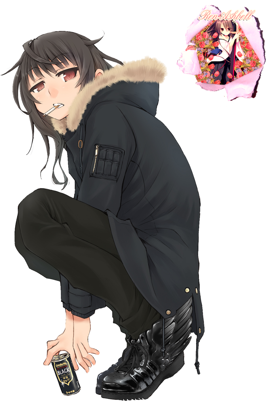 Anime Girl With A Gun And Brown Hair For Kids - Anime Girl Black Hair Badass (1024x1448)