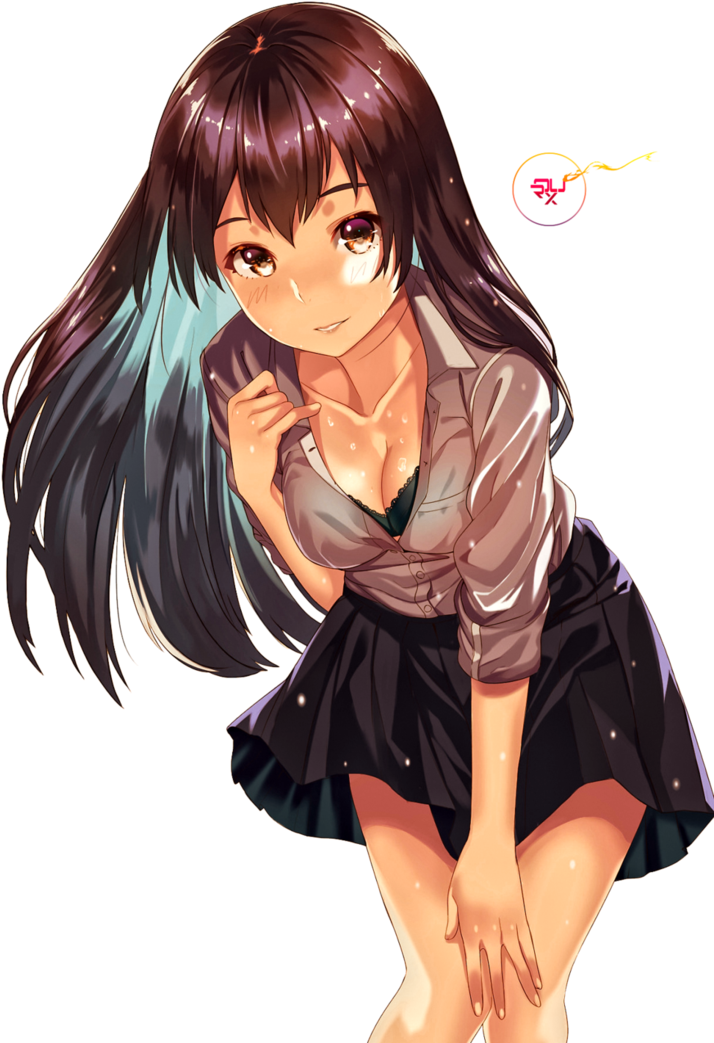 Anime Girl - Anime Girl With Tan Skin And Black Hair (752x1063)