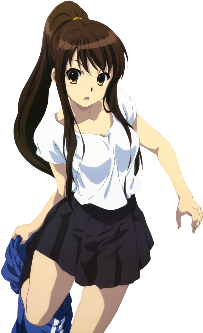Anime Girl With Dark Brown Hair In A Ponytail Download - Haruhi Suzumiya Long Hair (740x1080)