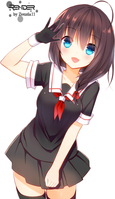 Anime Girl 08 By Zvezda11 - Shigure Kancolle Render (400x670)