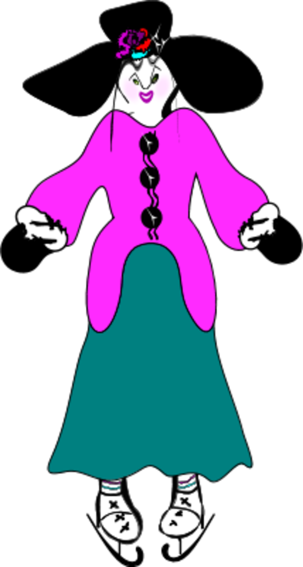 Lady Wearing Hat And Ice Skating Shoes - Clip Art (600x1121)