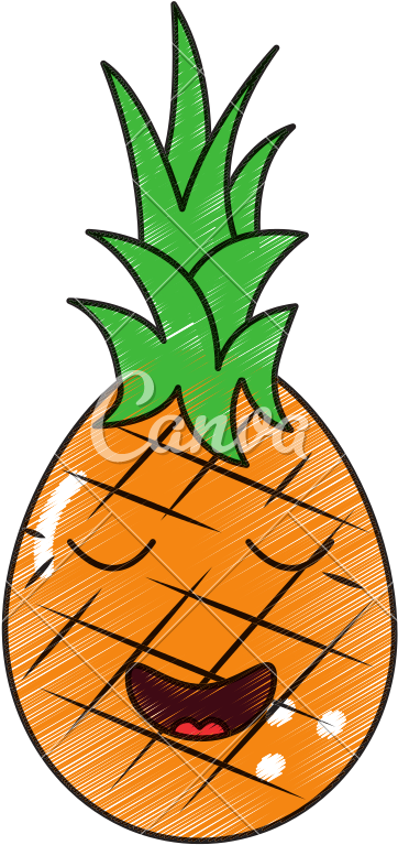 Kawaii Pineapple Fruit Expression Facial Cartoon - Piña Kawaii (800x800)